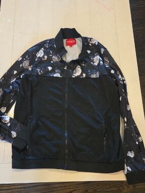 GUESS Black Track Jacket with Floral Yoke